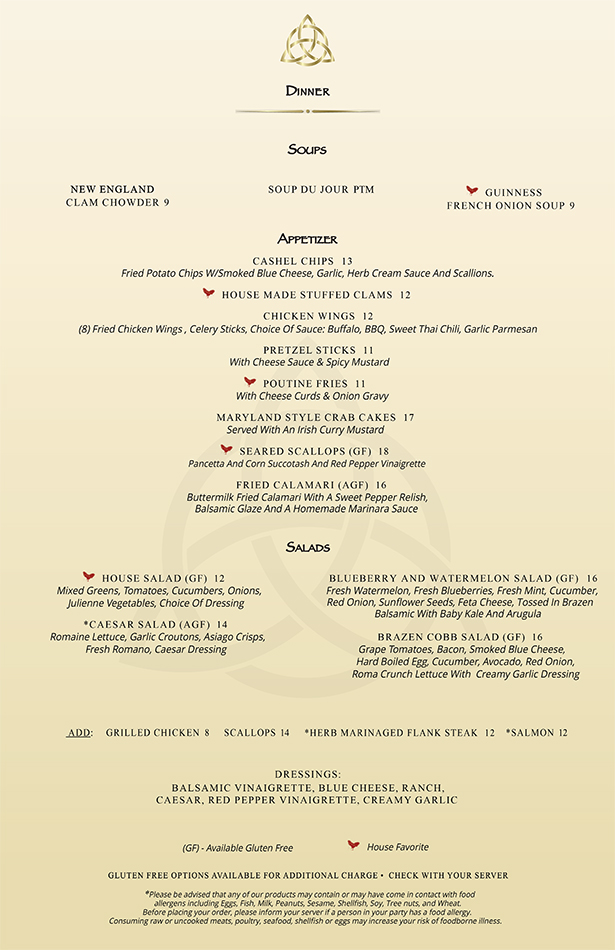 Brazen Hen Menu