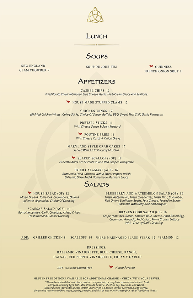 Brazen Hen Menu